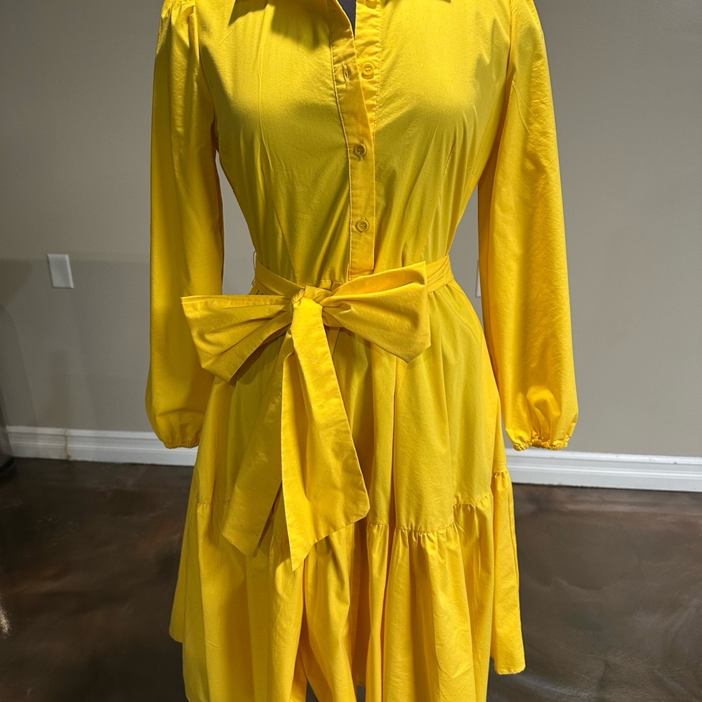 New York & Company Yellow Long Sleeve Dress